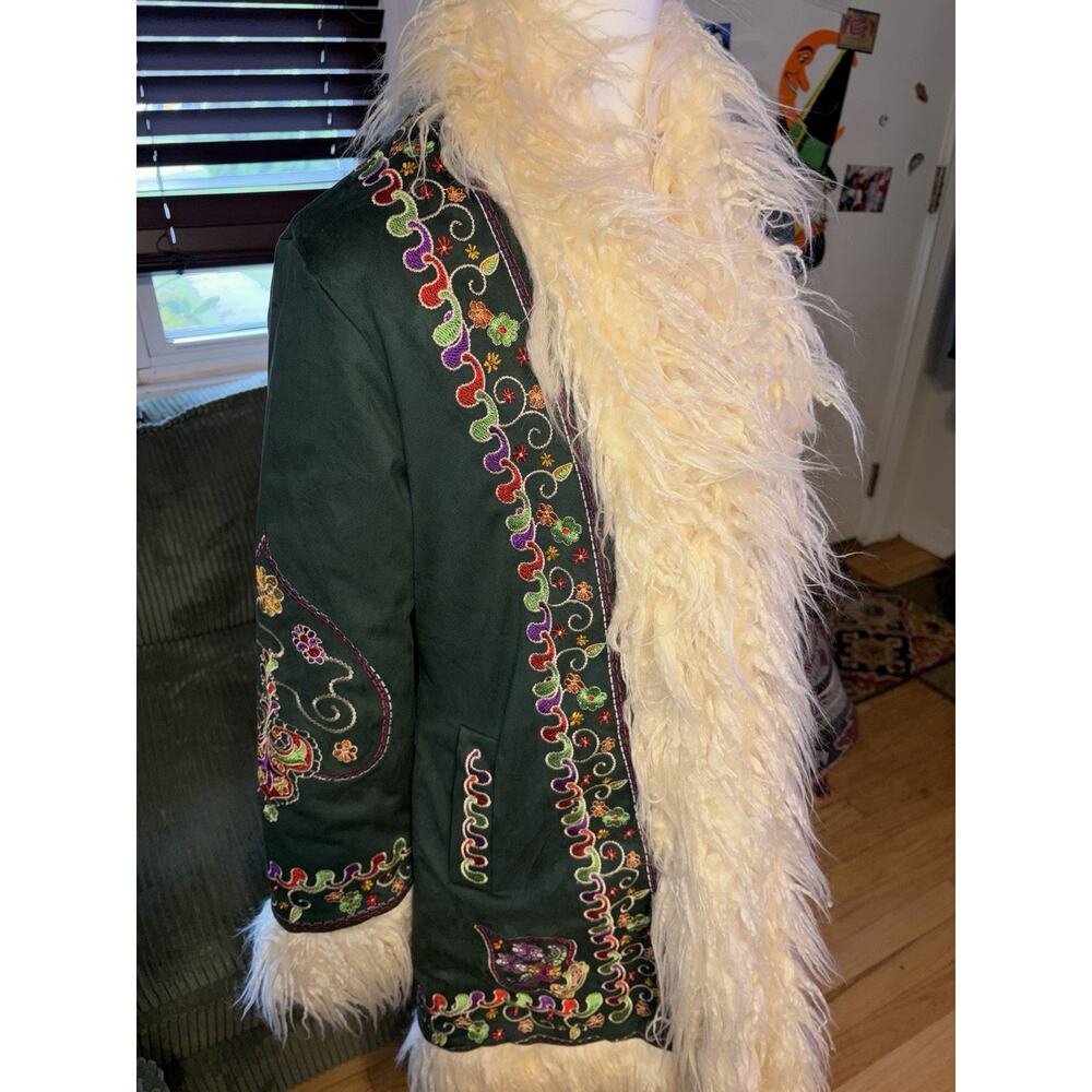 NWT Hippie Shake Heroes Breaking Hearts Green Embroidered Penny Lane Coat - Picture 3 of 16